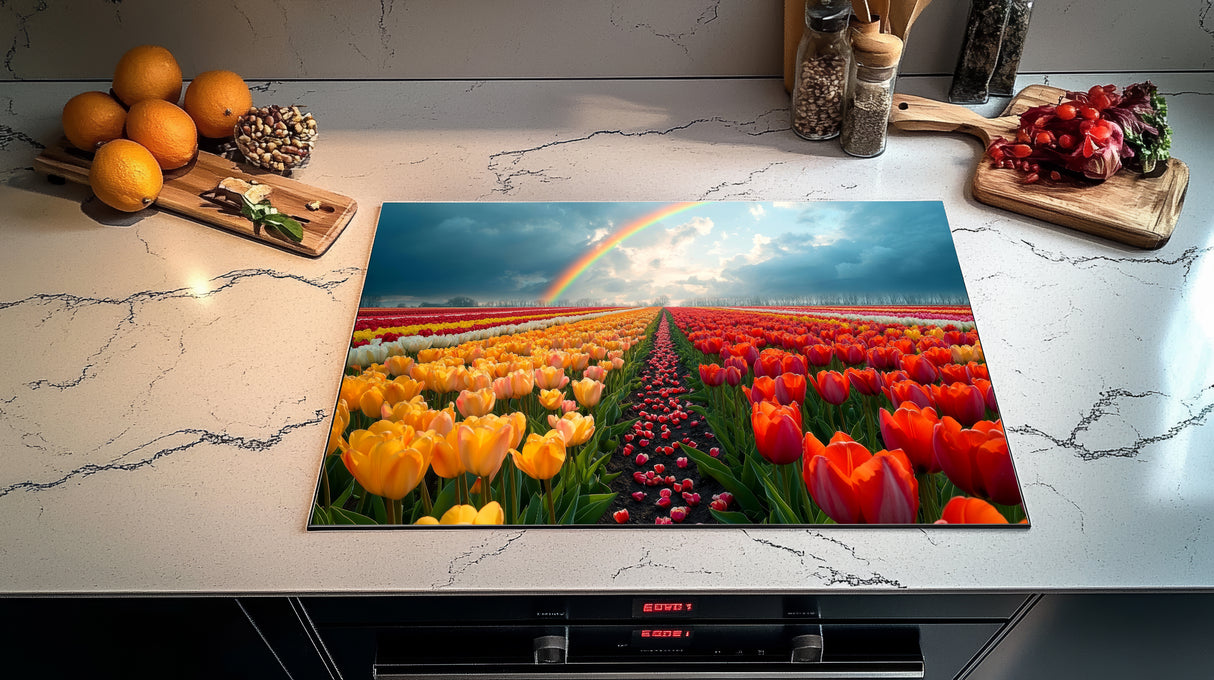 Inductie beschermer - Afdekmat - Tulpenveld Regenboog