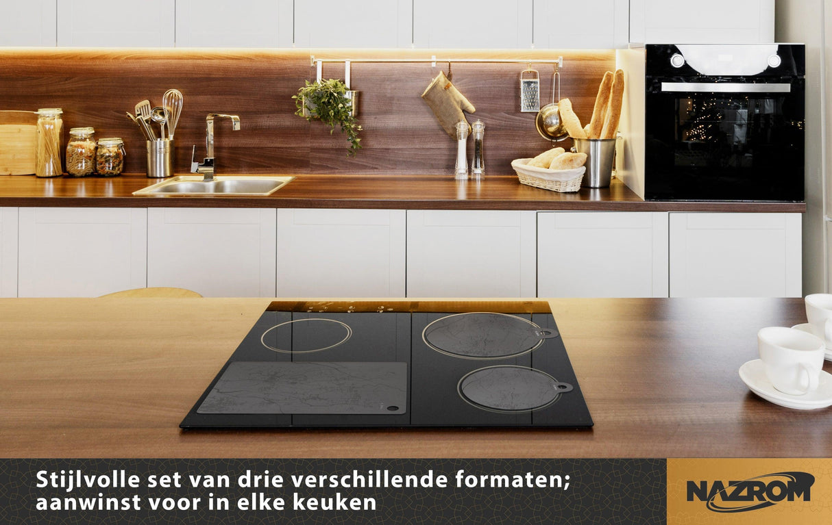 NAZROM® Inductie Beschermer – Inductie Mat - Stijlvolle Set Inductie Matten - 4 Stuks – 2 Maten - Elegant Grijs - NAZROM